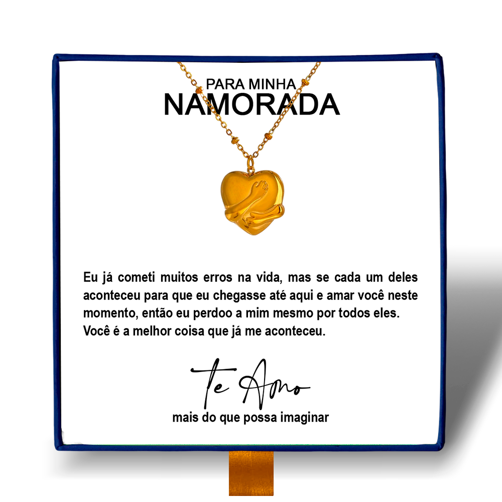 Para Minha Namorada - Colar Coração Abraçado Banhado a Ouro 18k