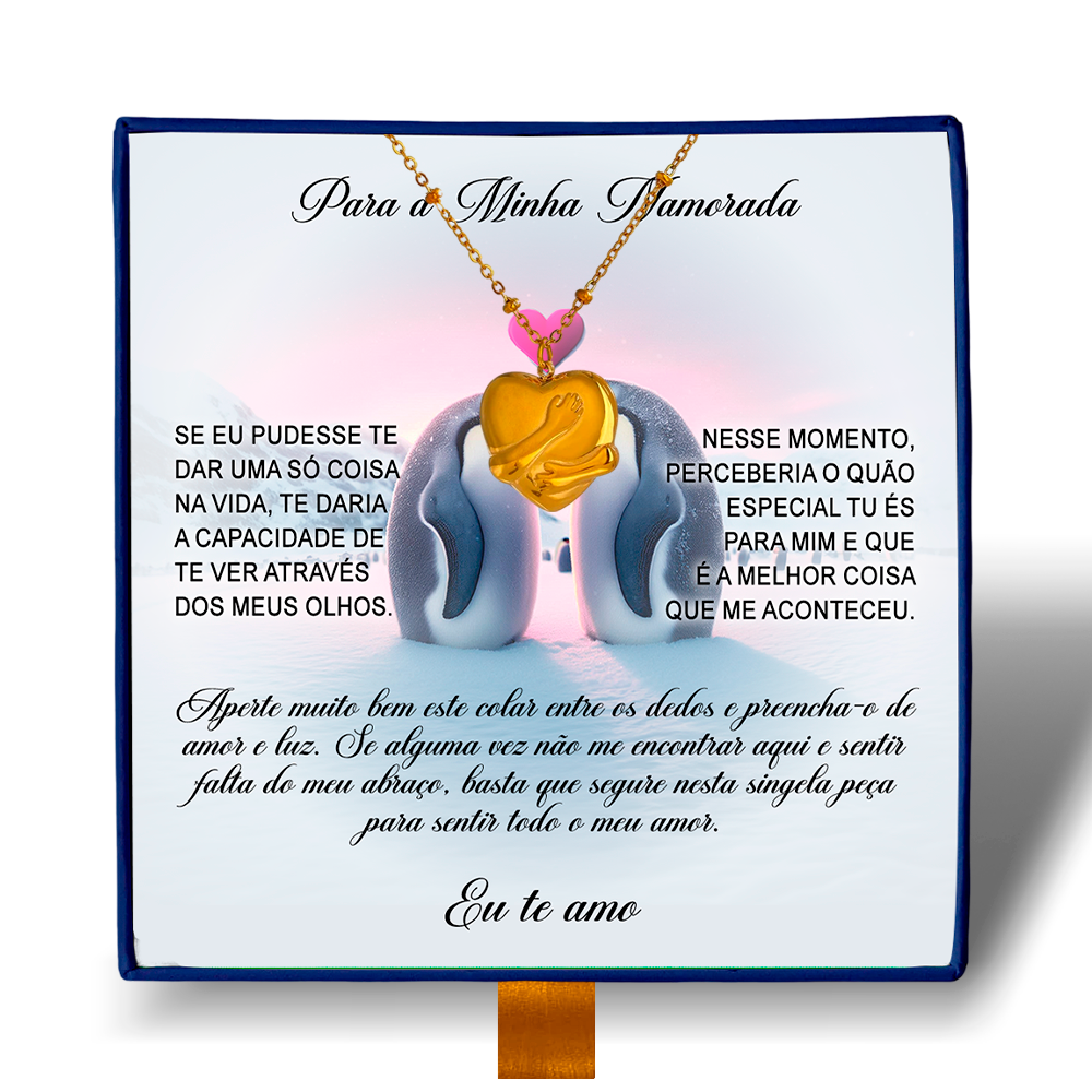 Para Minha Namorada - Colar Coração Abraçado Banhado a Ouro 18k