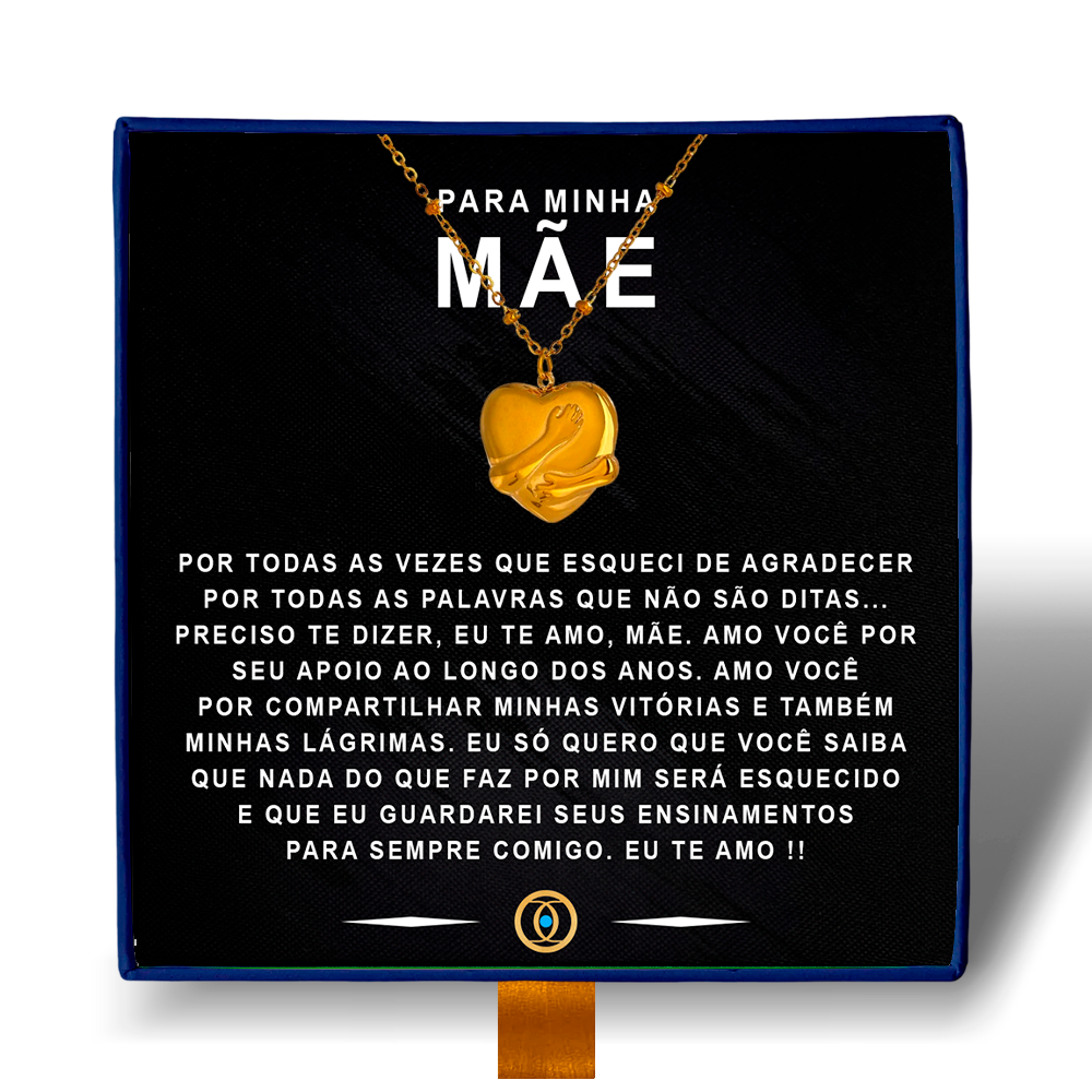 Para Minha Mãe - Colar Coração Abraçado Banhado a Ouro 18k