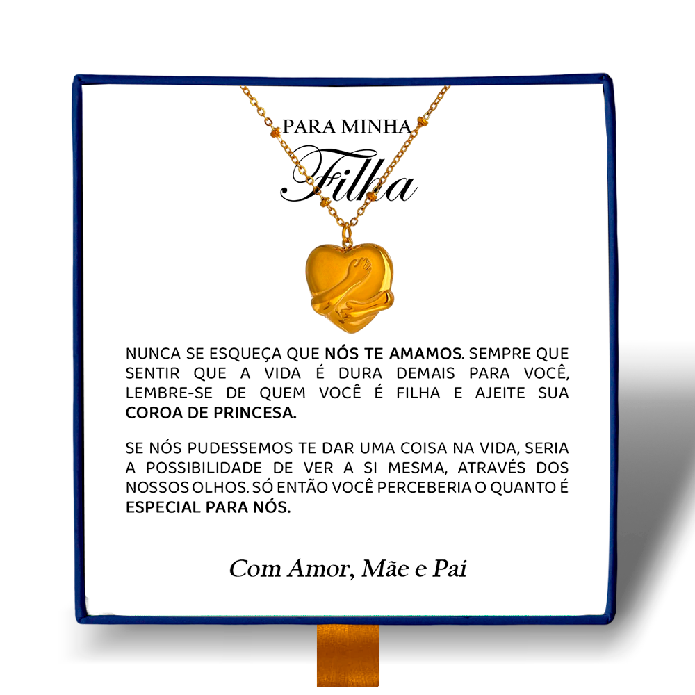 Para Minha Filha - Colar Coração Abraçado Banhado a Ouro 18k