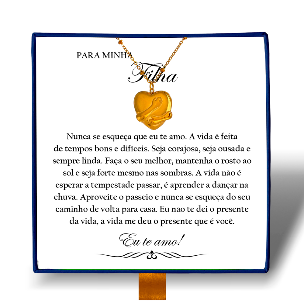 Para Minha Filha - Colar Coração Abraçado Banhado a Ouro 18k