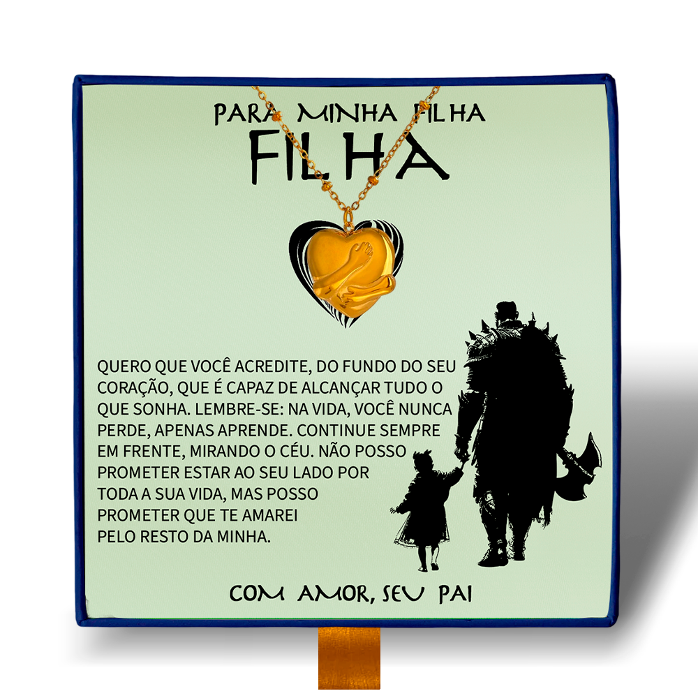 Para Minha Filha - Colar Coração Abraçado Banhado a Ouro 18k