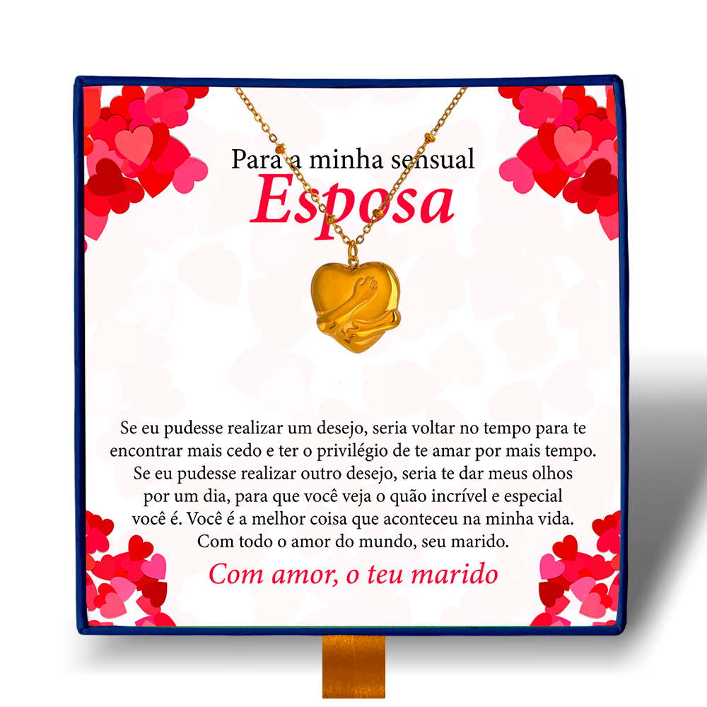 Para Minha Sensual Esposa - Colar Coração Abraçado Banhado a Ouro 18k
