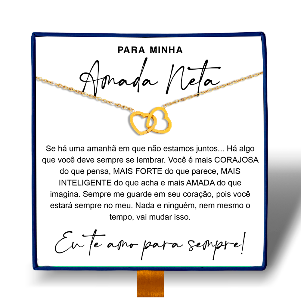 Para Minha Neta - Colar Duplo Coração Entrelaçados Banhado a Ouro 18k