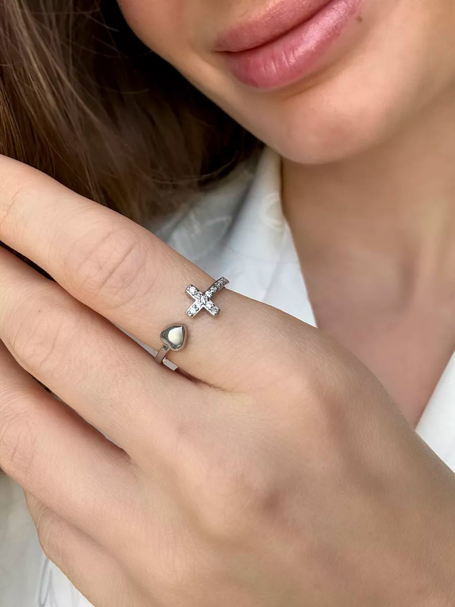 Anel Amor e Fé Ajustável Banhado a Ouro 18k