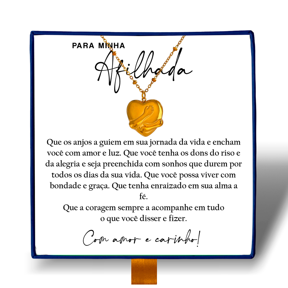Para Minha Afilhada - Colar Coração Abraçado Banhado a Ouro 18k