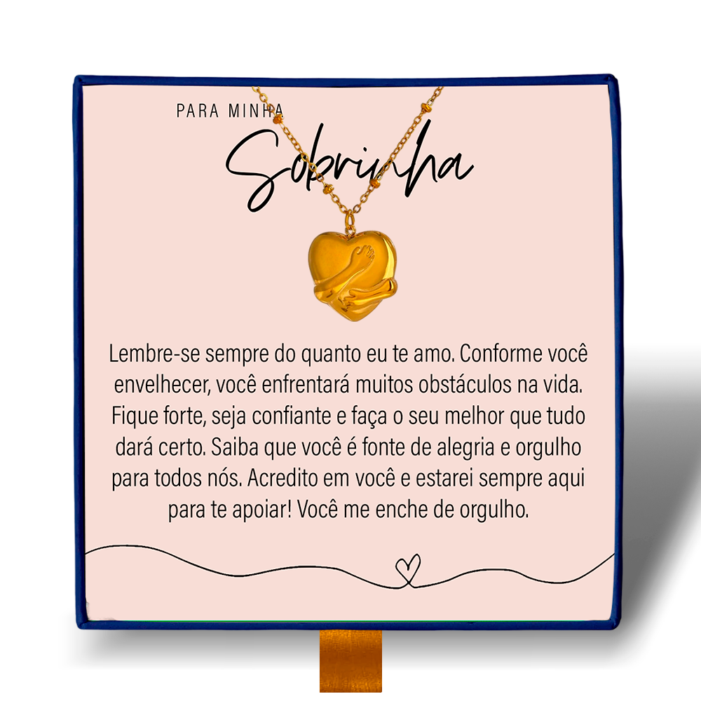 Para Minha Sobrinha - Colar Coração Abraçado Banhado a Ouro 18k