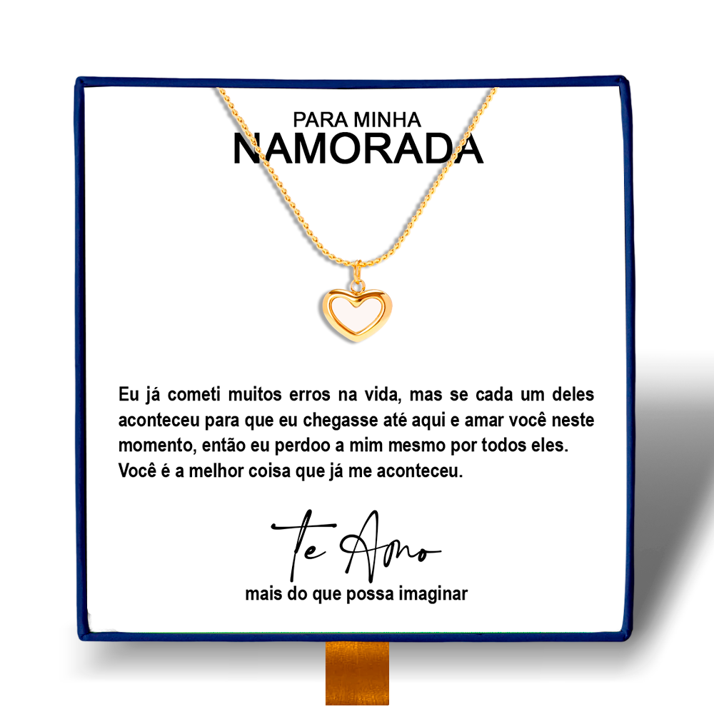 Para Minha Namorada - Colar Coração Pérola Banhado a Ouro 18k