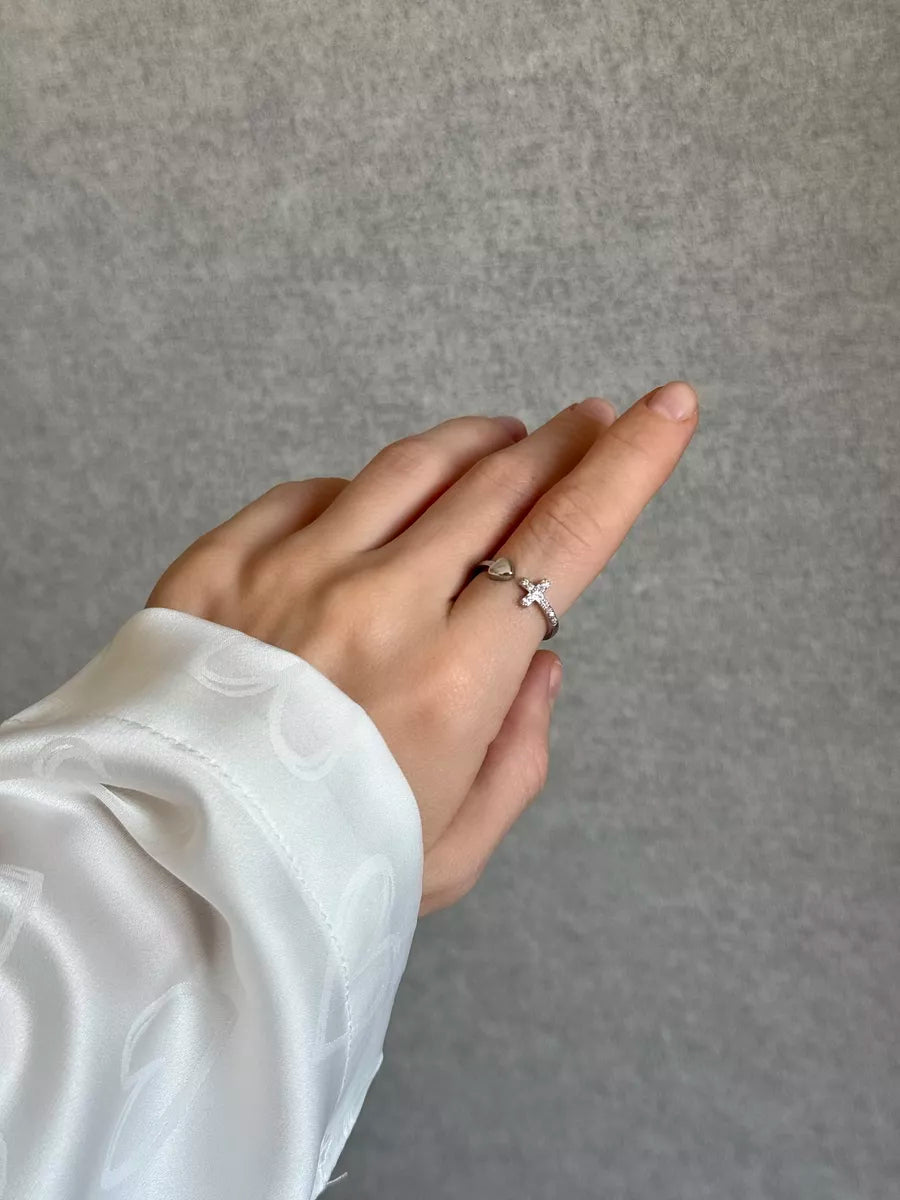 Anel Amor e Fé Ajustável Banhado a Ouro 18k