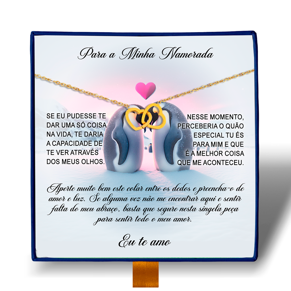 Para Minha Namorada - Colar Duplo Coração Entrelaçados Banhado a Ouro 18k