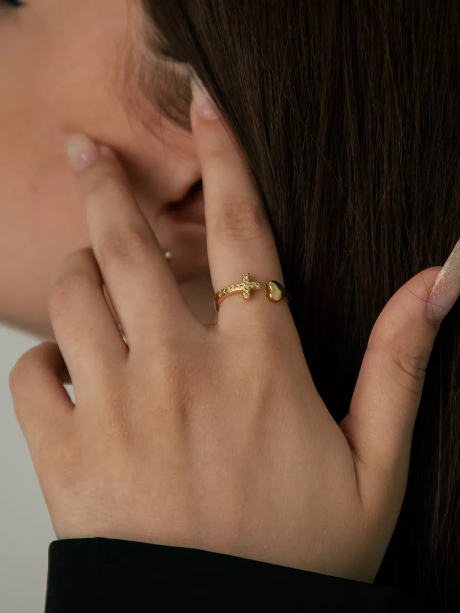 Anel Amor e Fé Ajustável Banhado a Ouro 18k