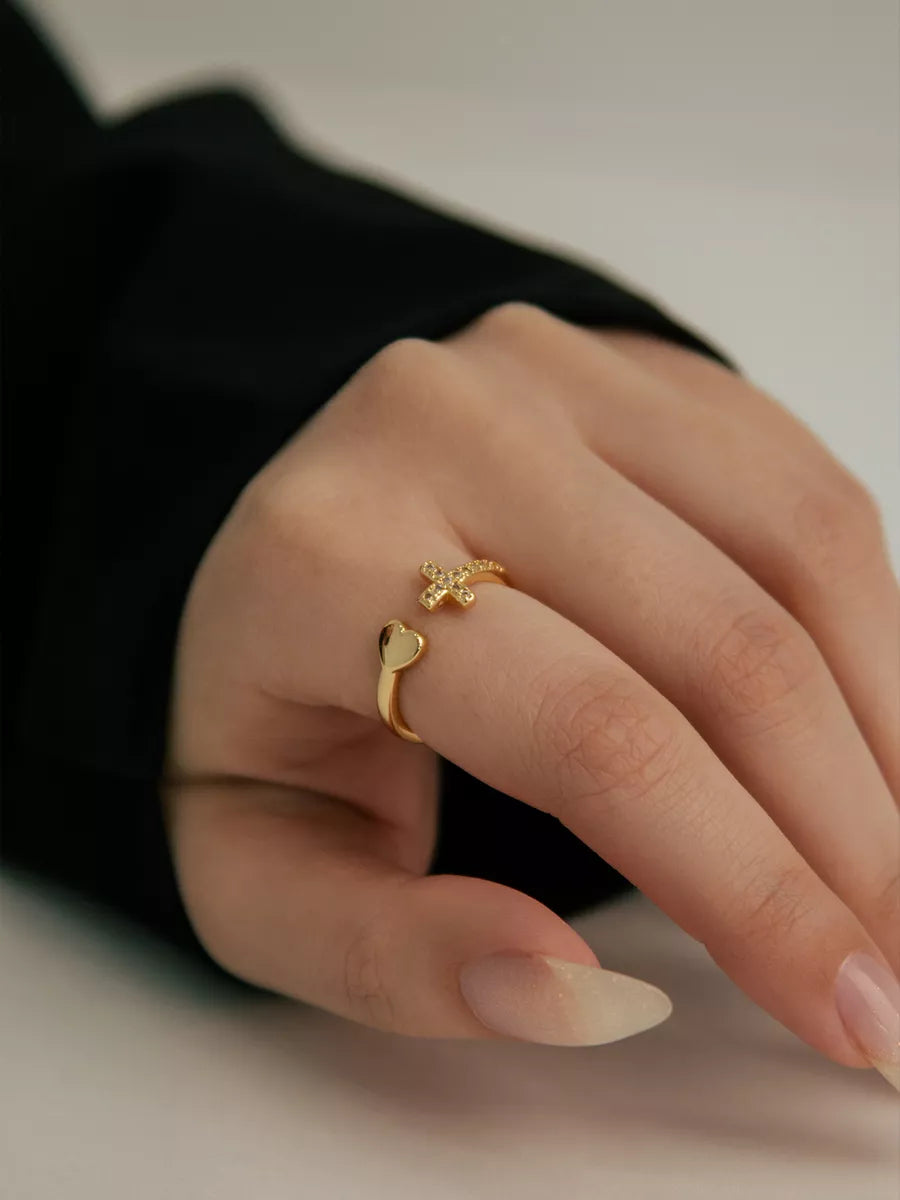 Anel Amor e Fé Ajustável Banhado a Ouro 18k