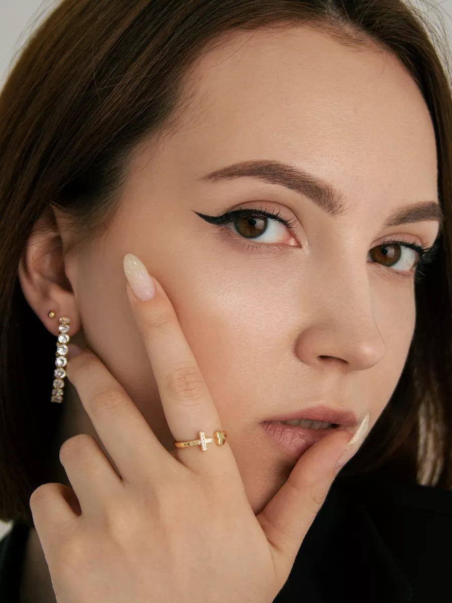 Anel Amor e Fé Ajustável Banhado a Ouro 18k