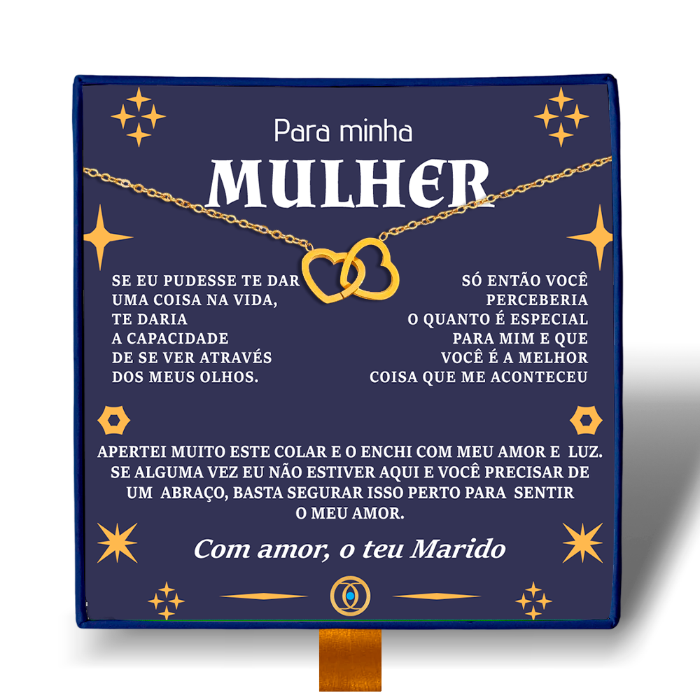 Para Minha Mulher - Colar Duplo Coração Entrelaçados Banhado a Ouro 18k