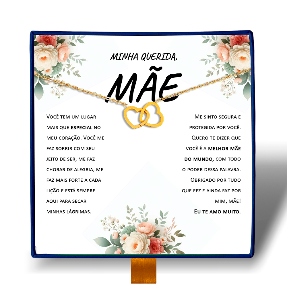 Querida Mãe - Colar Coração Duplo Coração Entrelaçado Banhado a Ouro 18k