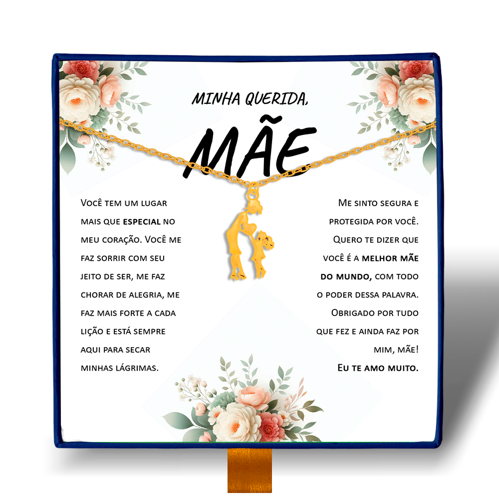 Minha Querida Mãe - Colar Laço de Amor Banhado a Ouro 18k