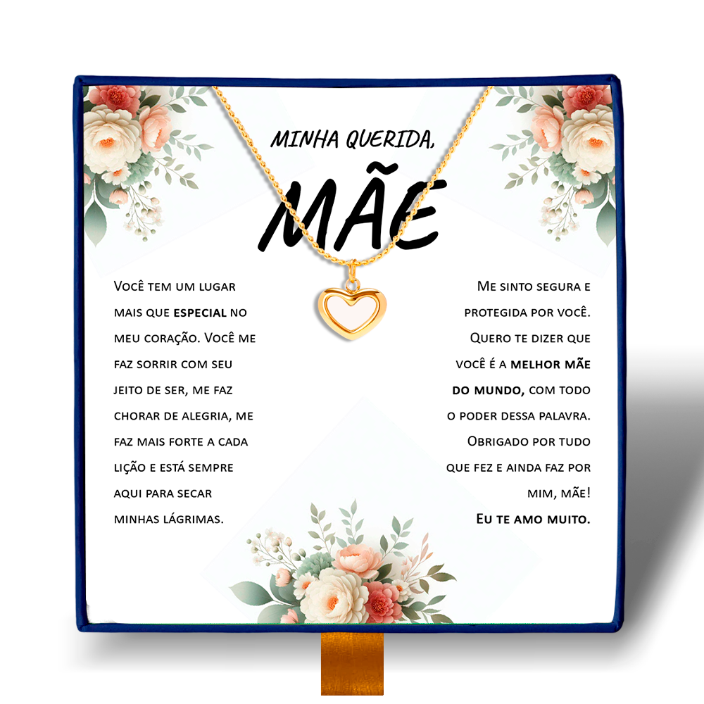 Querida Mãe - Colar Coração Pérola Banhado a Ouro 18k