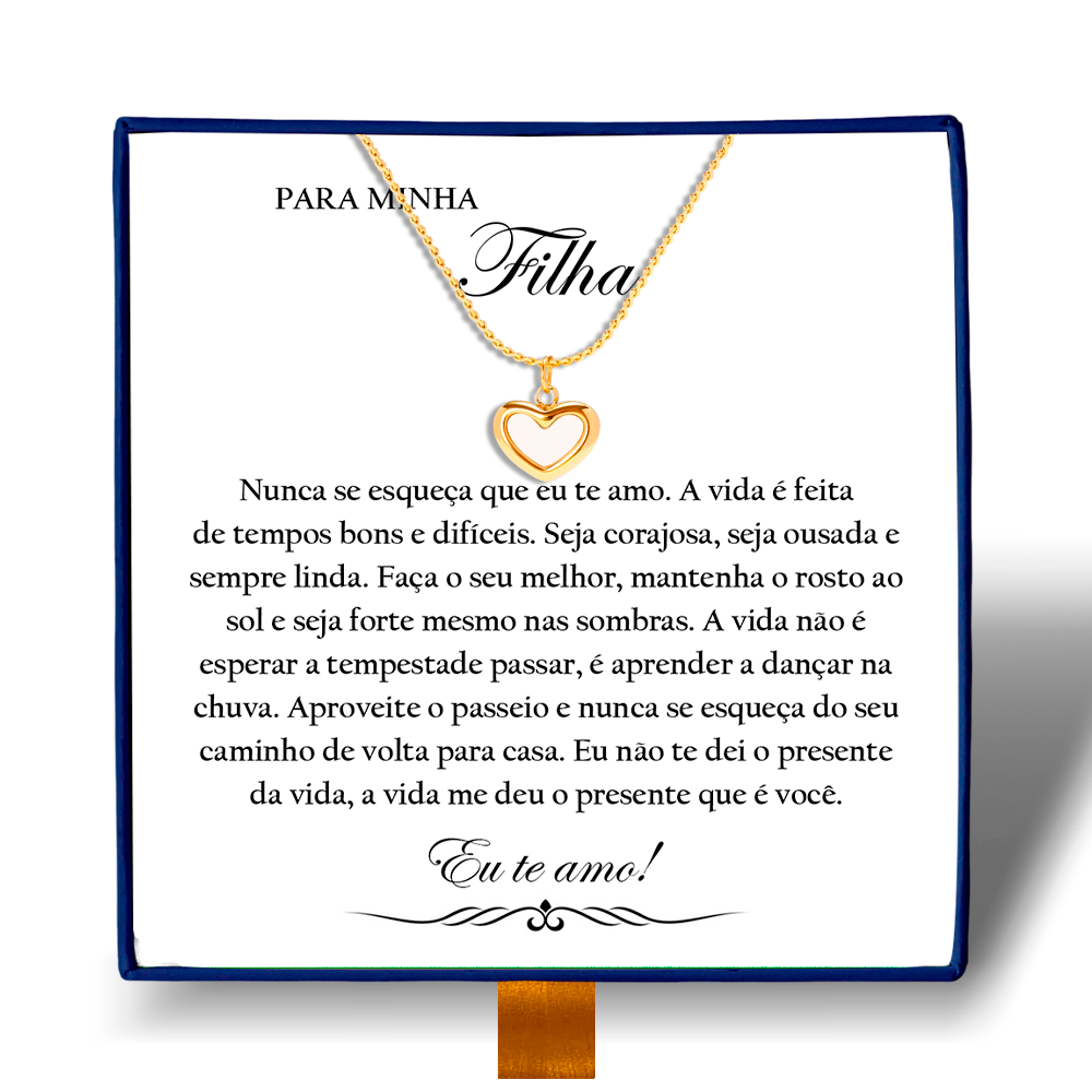Para Minha Filha - Colar Coração Pérola Banhado a Ouro 18k