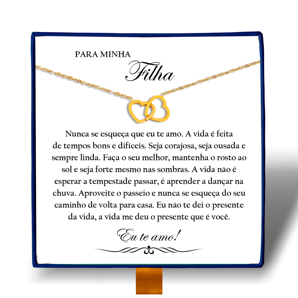 Para Minha Filha - Colar Duplo Coração Entrelaçados Banhado a Ouro 18k