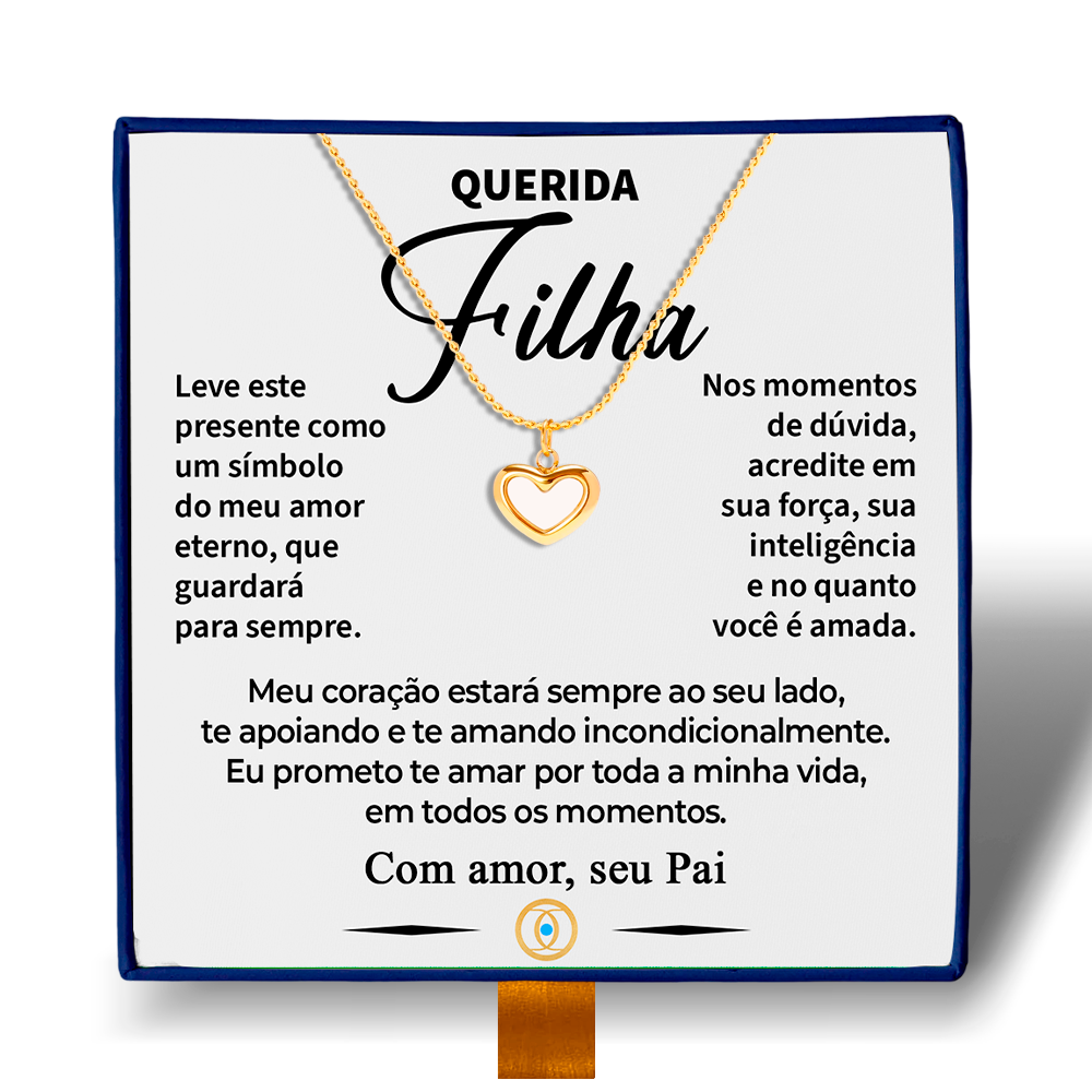 Querida Filha - Colar Coração Pérola Banhado a Ouro 18k