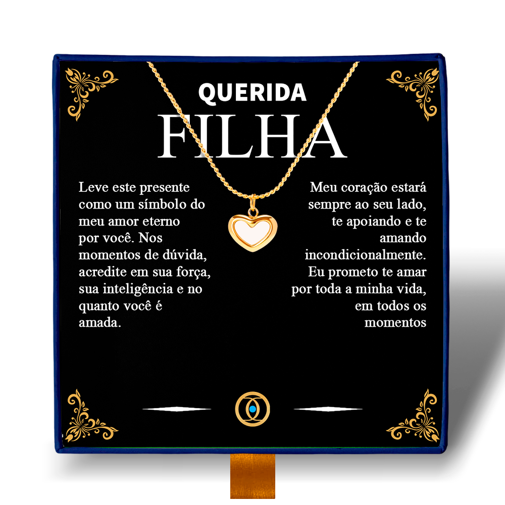 Querida Filha - Colar Coração Pérola Banhado a Ouro 18k