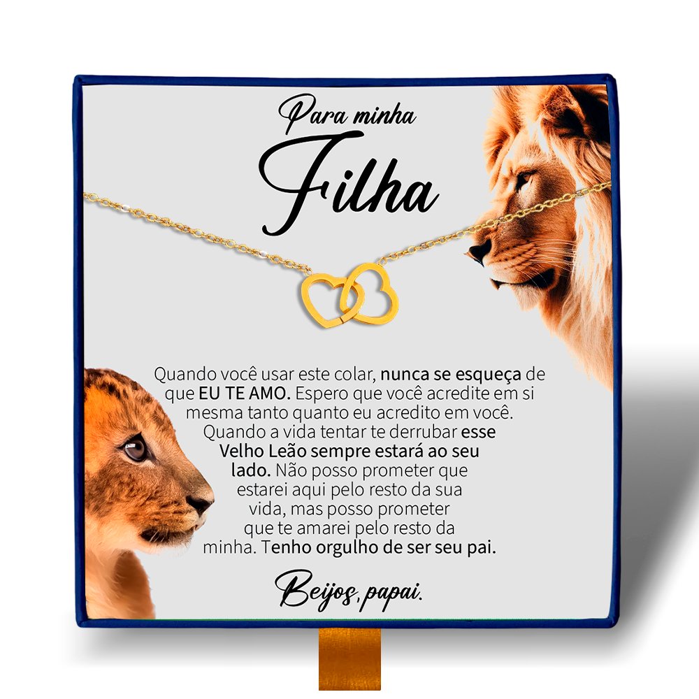 Para Minha Filha - Colar Duplo Coração Entrelaçados Banhado a Ouro 18k