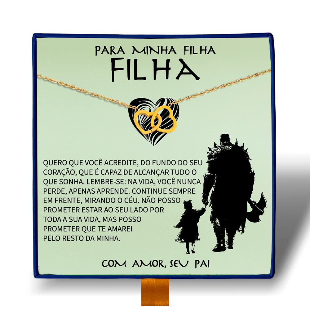 Para Minha Filha - Colar Duplo Coração Entrelaçados Banhado a Ouro 18k