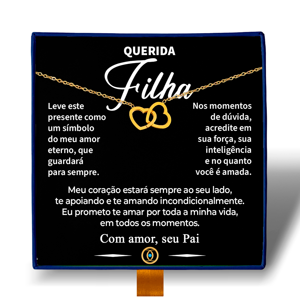 Querida Filha - Colar Duplo Coração Entrelaçados Banhado a Ouro 18k