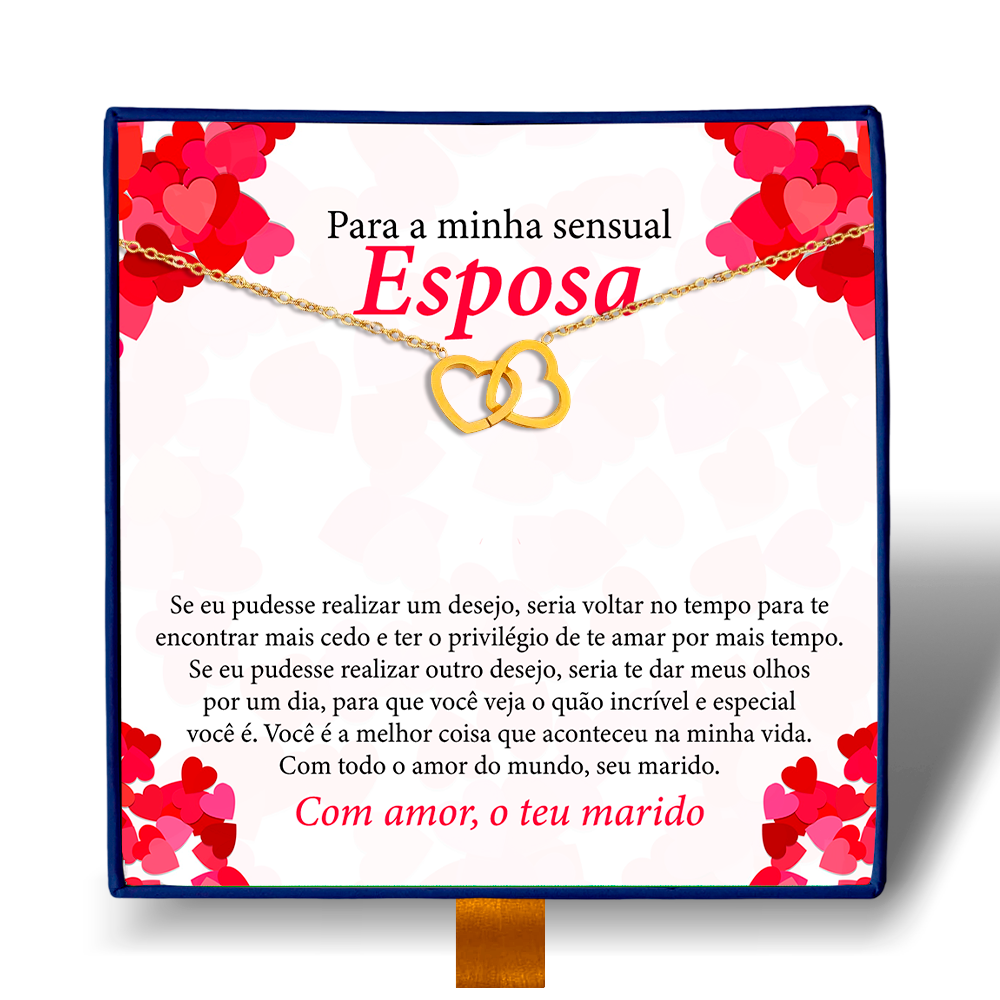 Para Minha Sensual Esposa - Colar Duplo Coração Entrelaçados Banhado a Ouro 18k