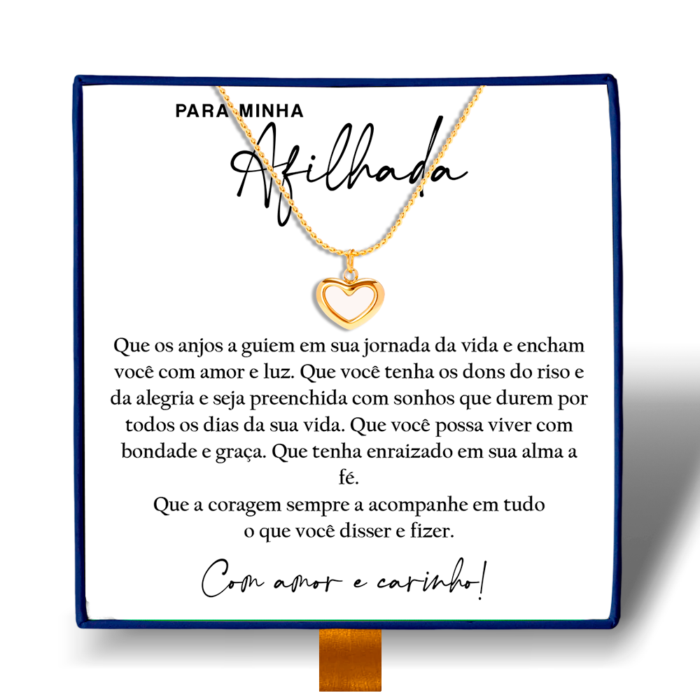 Para Minha Afilhada - Colar Coração Pérola Banhado a Ouro 18k