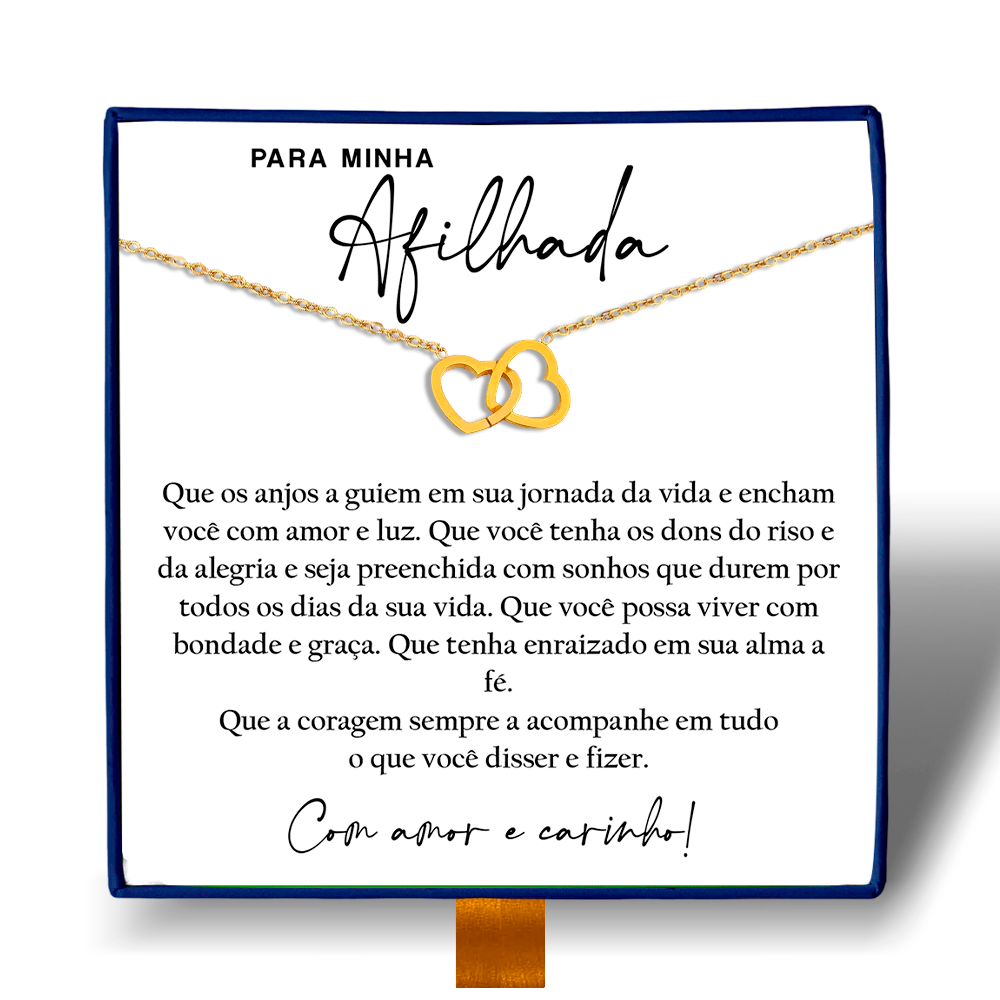 Para Minha Afilhada - Colar Duplo Coração Entrelaçados Banhado a Ouro 18k
