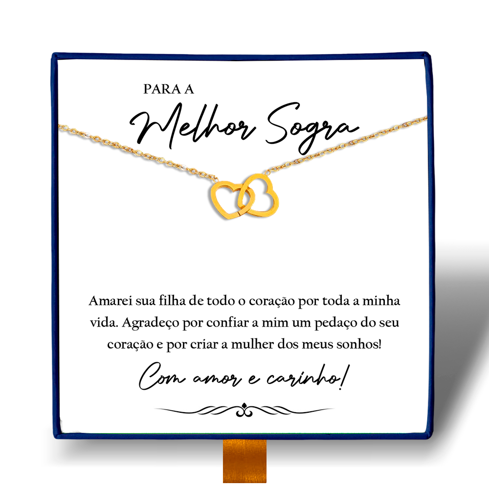 Para a Melhor Sogra - Colar Duplo Coração Entrelaçado Banhado a Ouro 18k