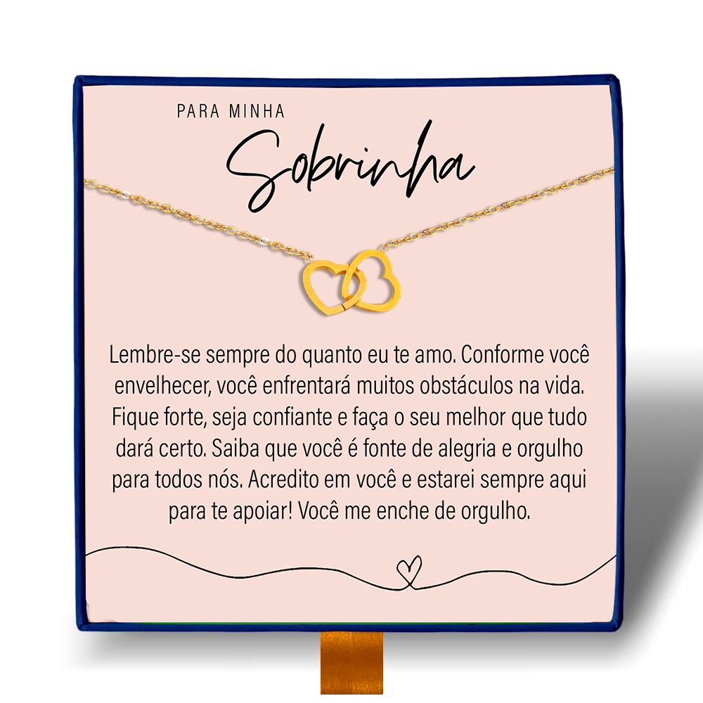 Para Minha Sobrinha - Colar Duplo Coração Entrelaçados Banhado a Ouro 18k