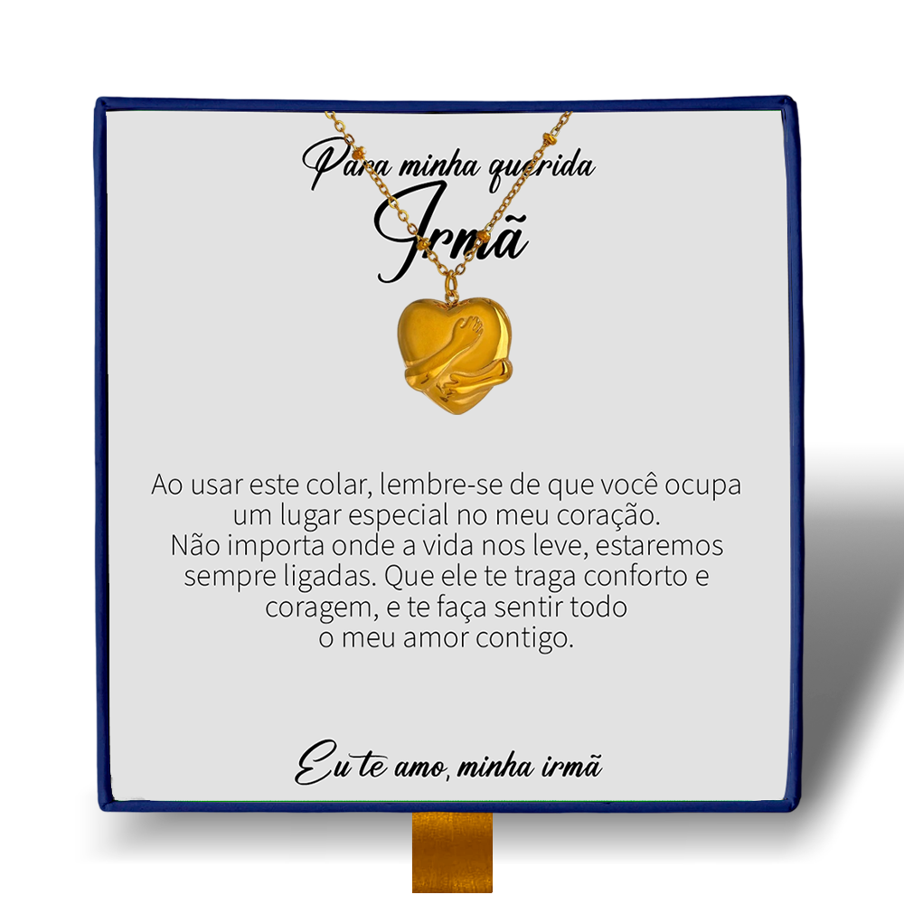 Para Minha Irmã - Colar Coração Abraçado Banhado a Ouro 18k