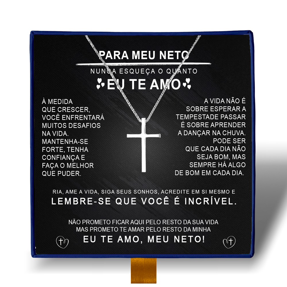 Para Meu Neto- Colar Cruz Banhado a Ouro Branco 18k
