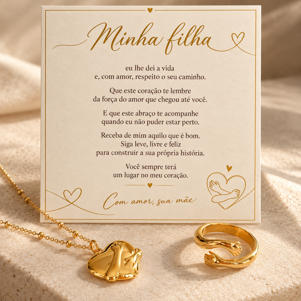 Minha Filha - Kit Abraço Eterno Colar + Anel Banhado a Ouro 18k