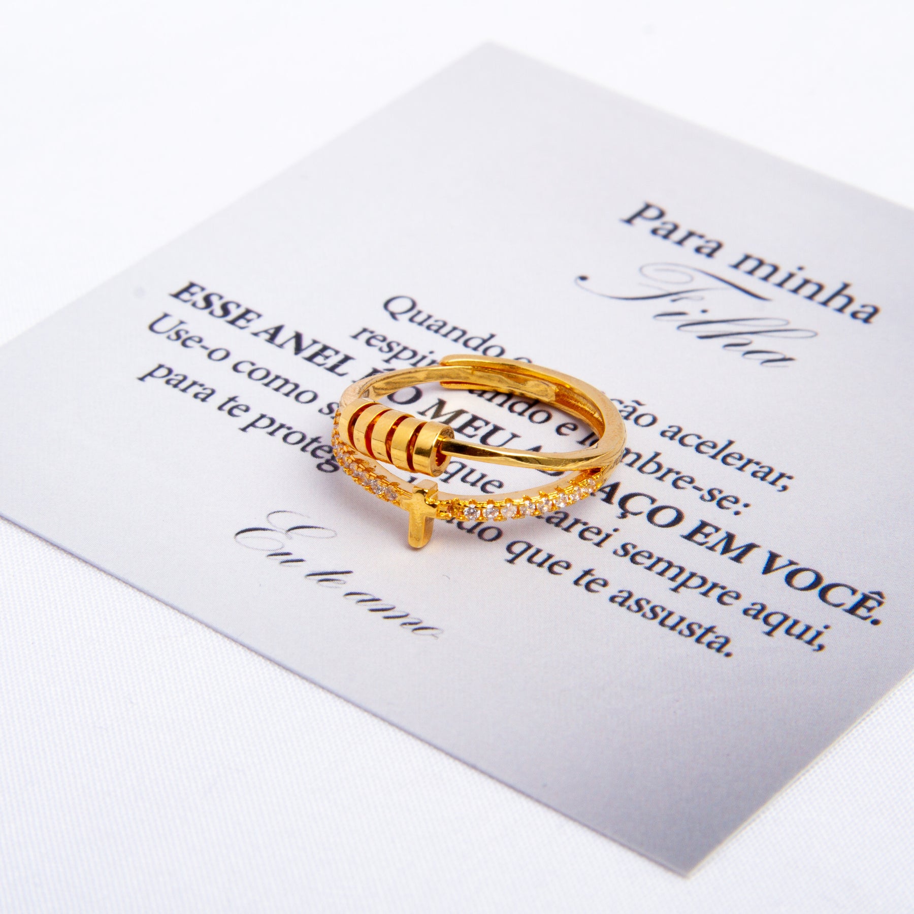 Para Filha - Anel Anti Ansiedade Cruz Banhado a Ouro 18k