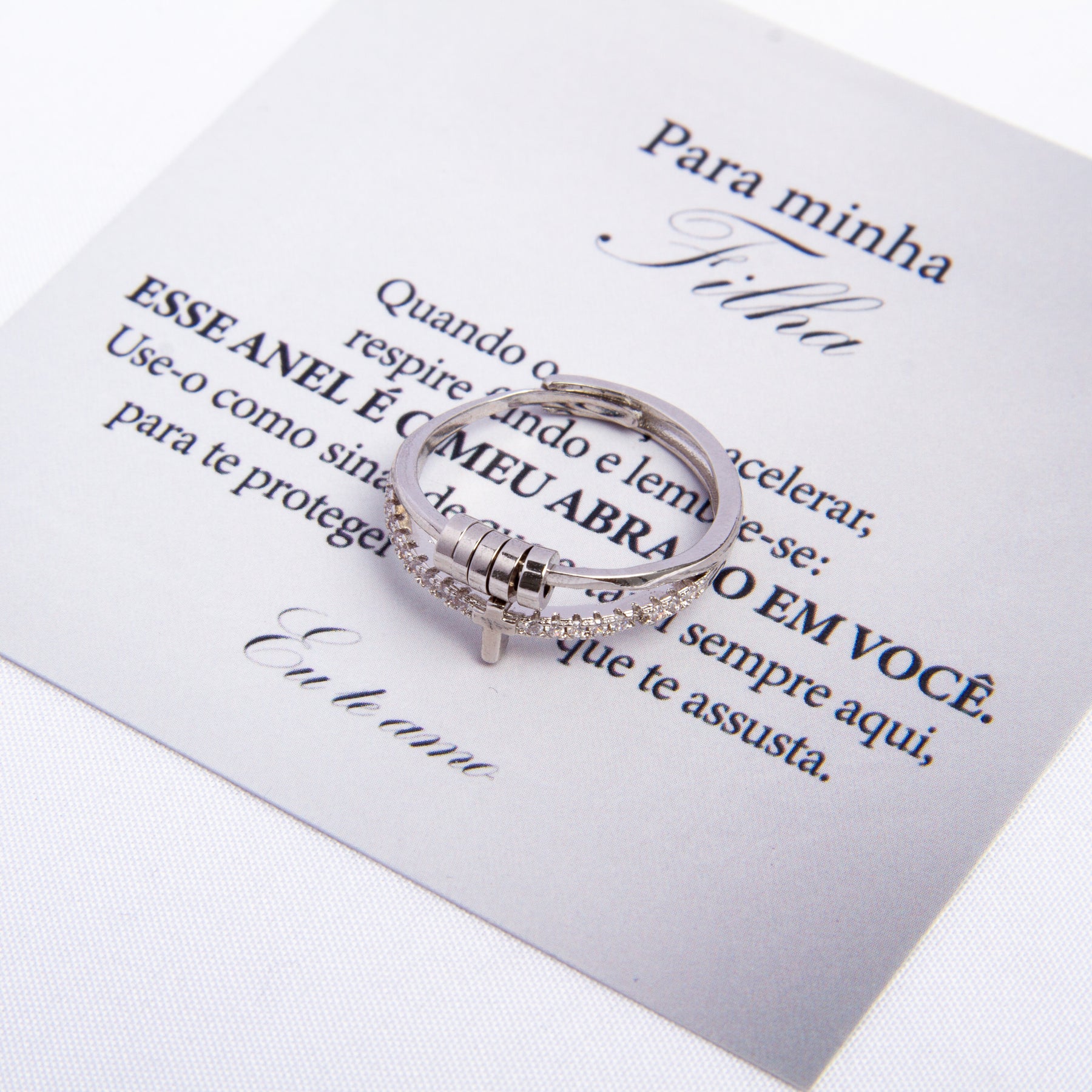 Para Filha - Anel Anti Ansiedade Cruz Banhado a Ouro 18k