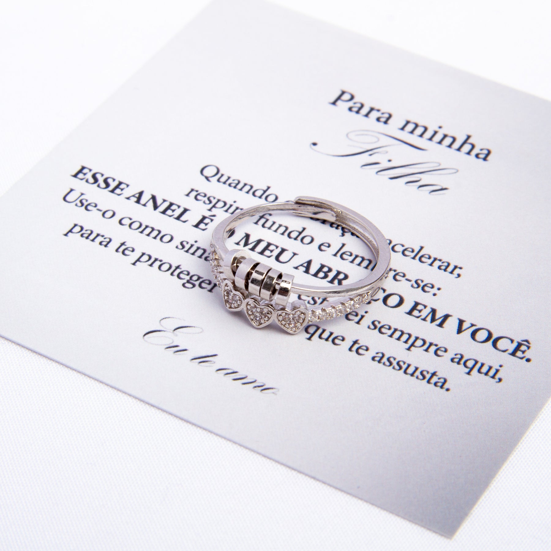 Para Filha - Anel Anti Ansiedade Três Corações Banhado a Ouro 18k