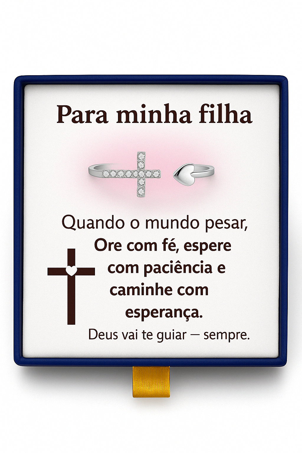 Para Minha Filha - Anel Amor e Fé Ajustável Banhado a Ouro 18k