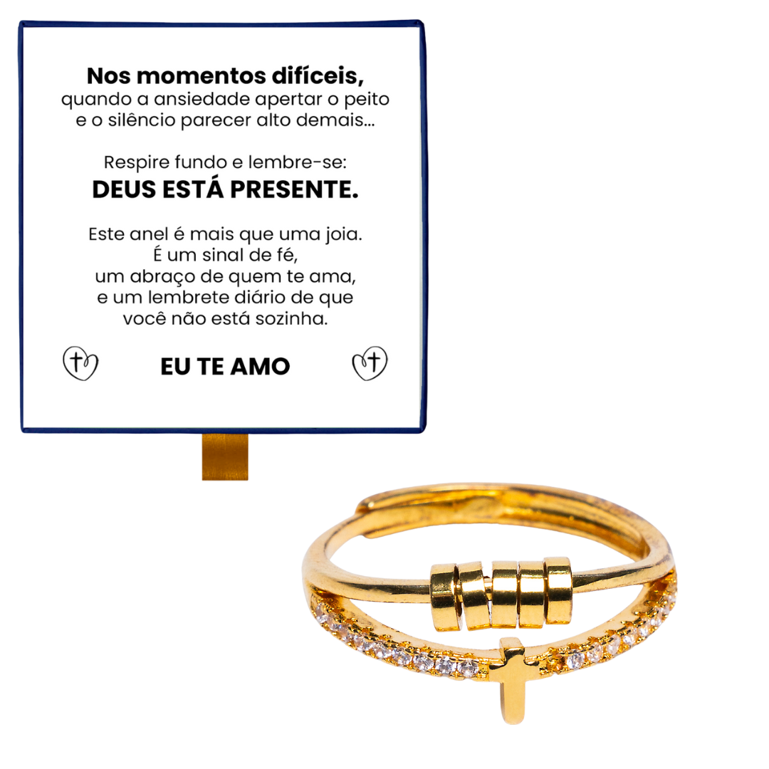 Anel Anti Ansiedade Cruz Banhado a Ouro 18k + Cartão