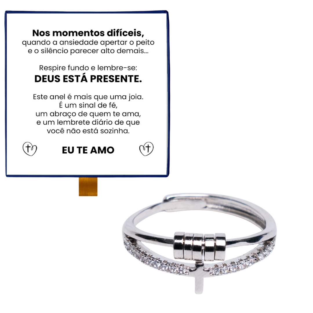 Anel Anti Ansiedade Cruz Banhado a Ouro 18k + Cartão