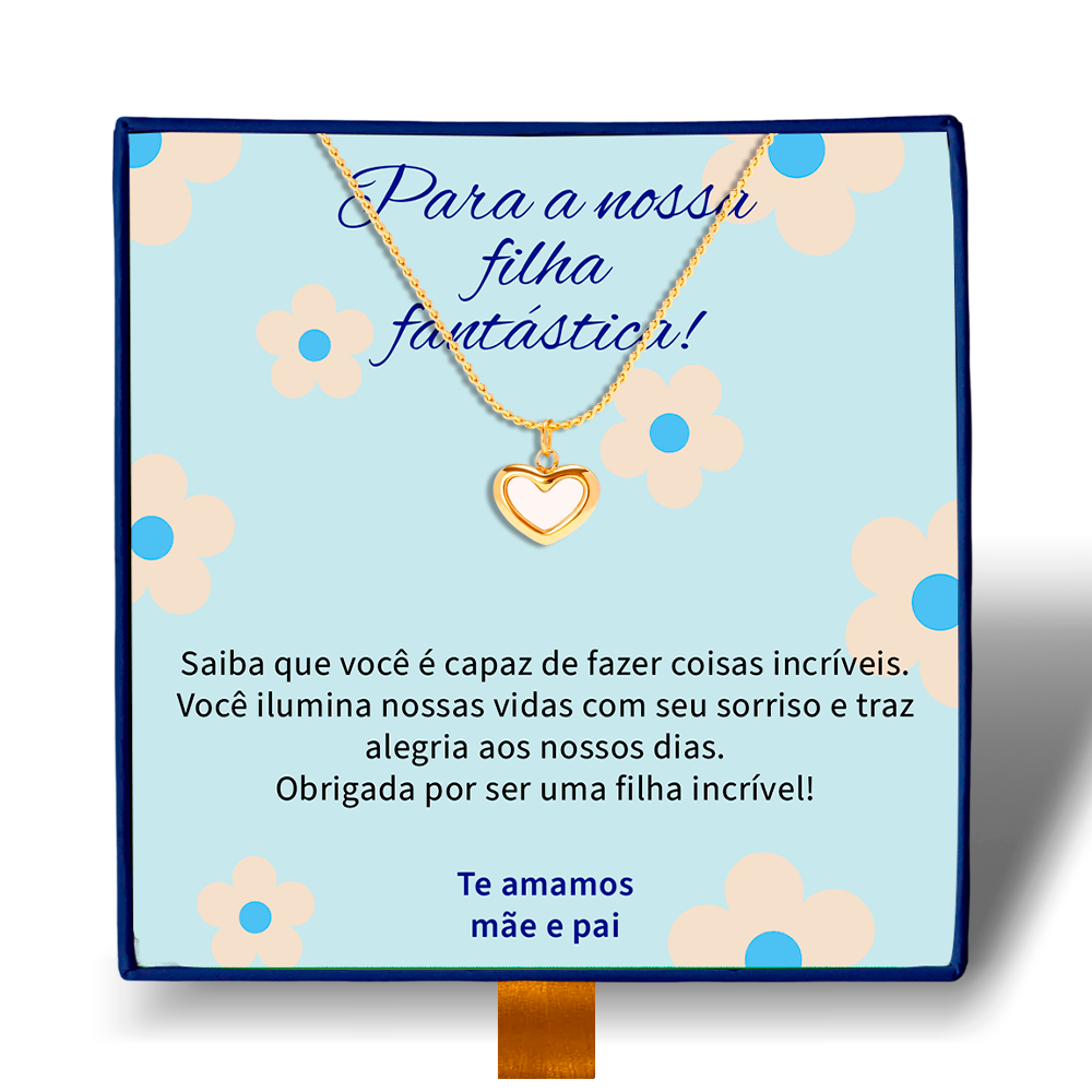 Nossa Fantástica Filha - Colar Coração Pérola Banhado a Ouro 18k - Donaris