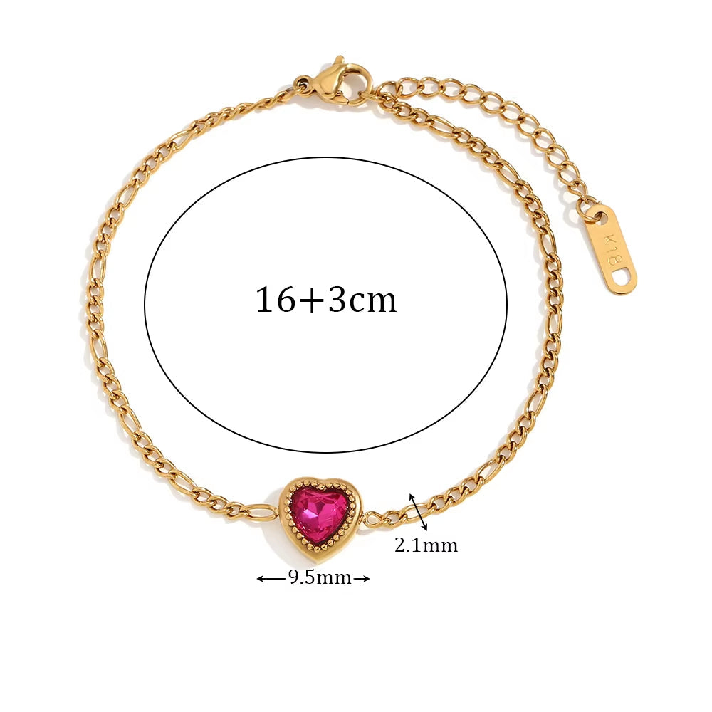 Pulseira Coração Rubi Banhado a Ouro 18k - Tamanho