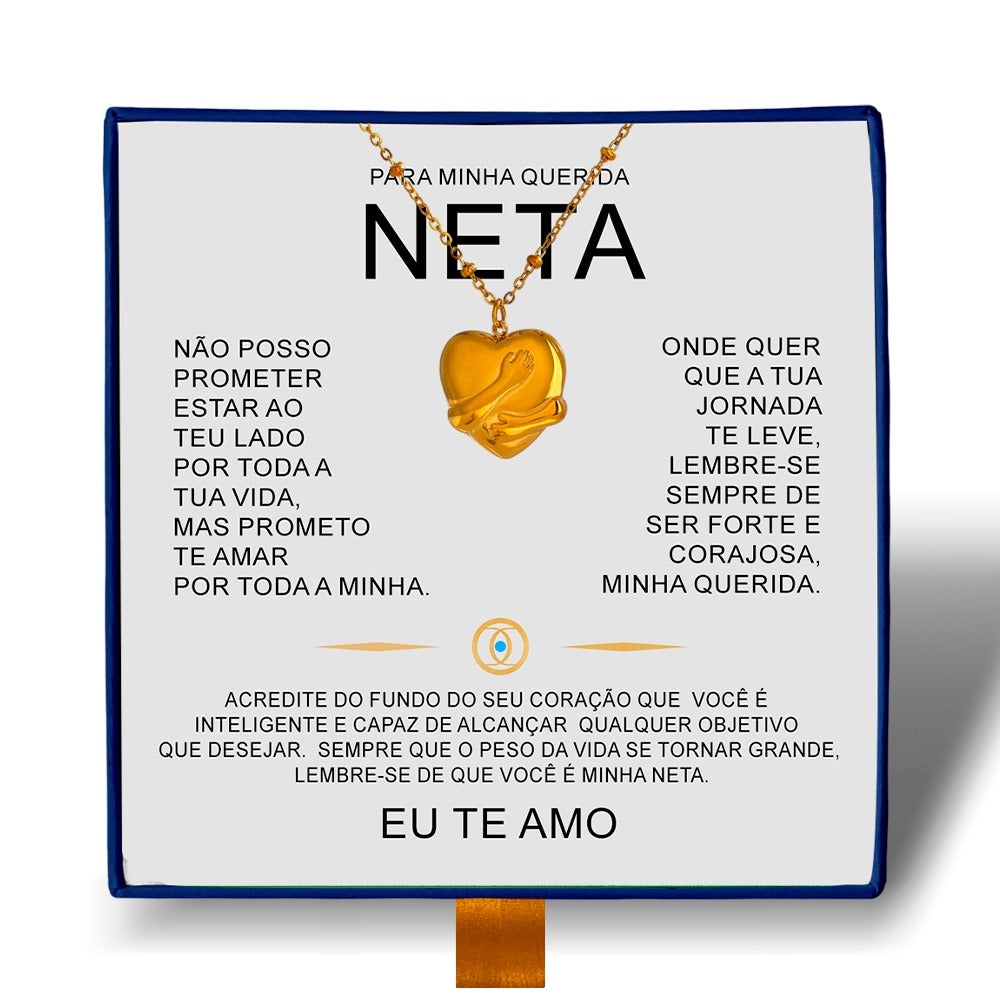 Para Minha Querida Neta - Colar Coração Abraçado Banhado a Ouro 18k