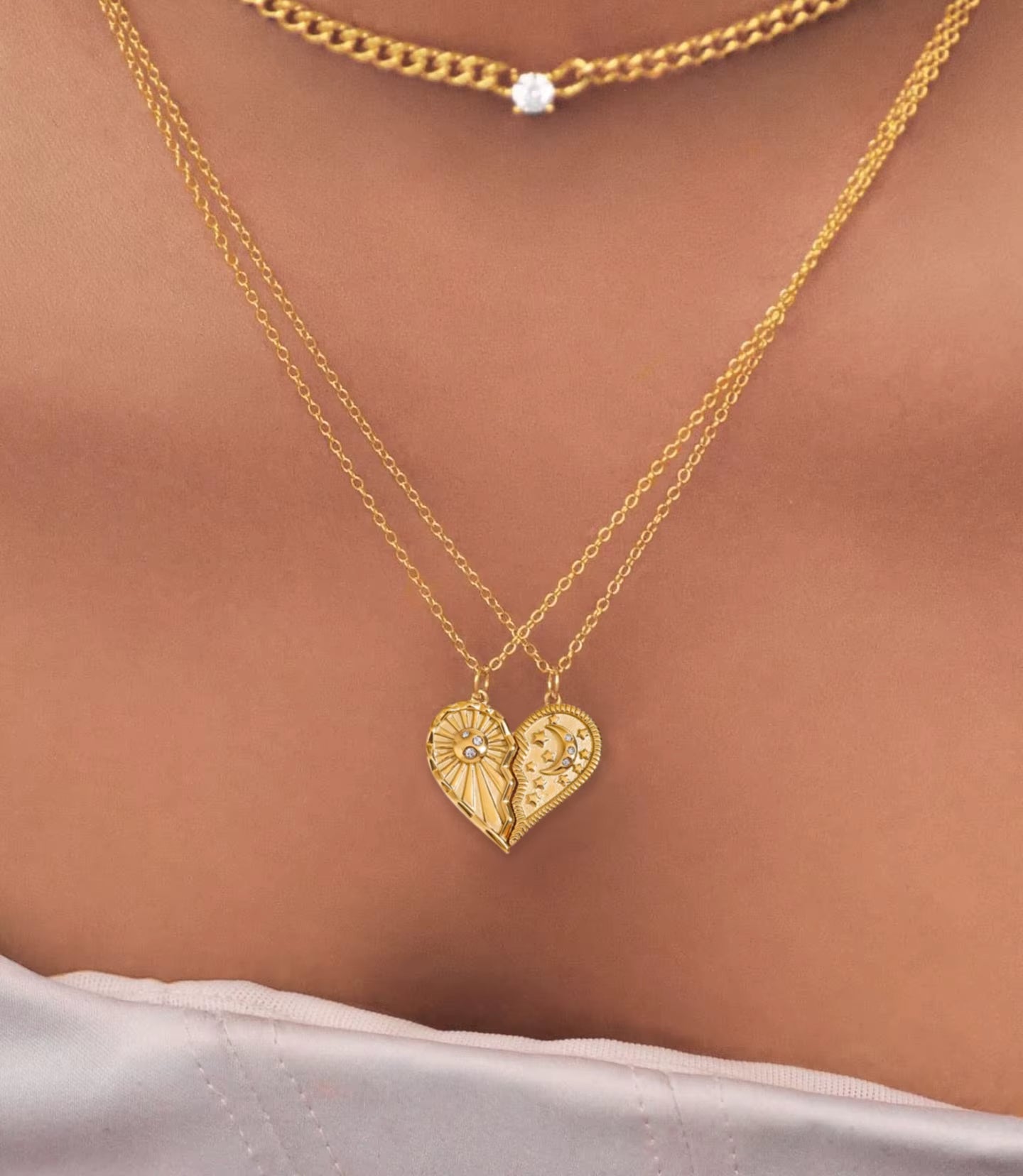 Colar Lua e Sol Banhado a Ouro 18k - Conjunto 2 Colares