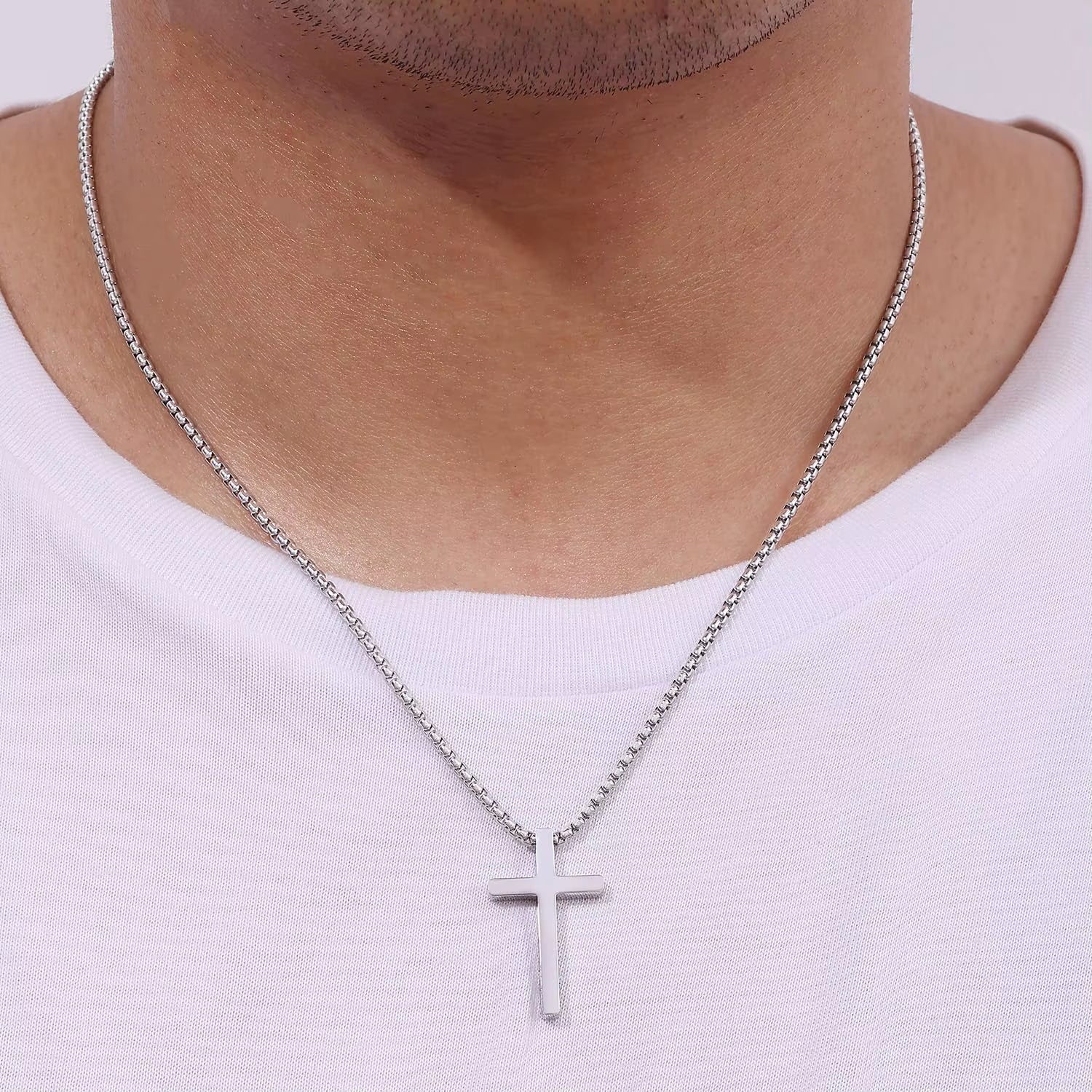 Colar Cruz Masculino Banhado a Ouro Branco 18k