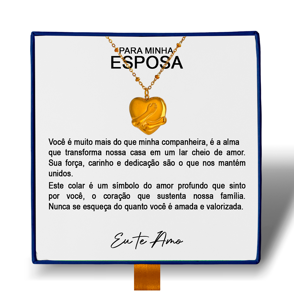Para Minha Esposa - Colar Coração Abraçado Banhado a Ouro 18k
