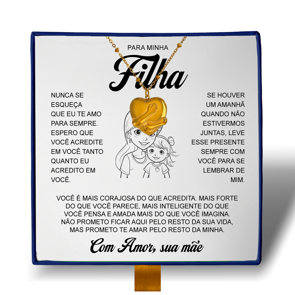 Para Minha Filha - Colar Coração Abraçado Banhado a Ouro 18k
