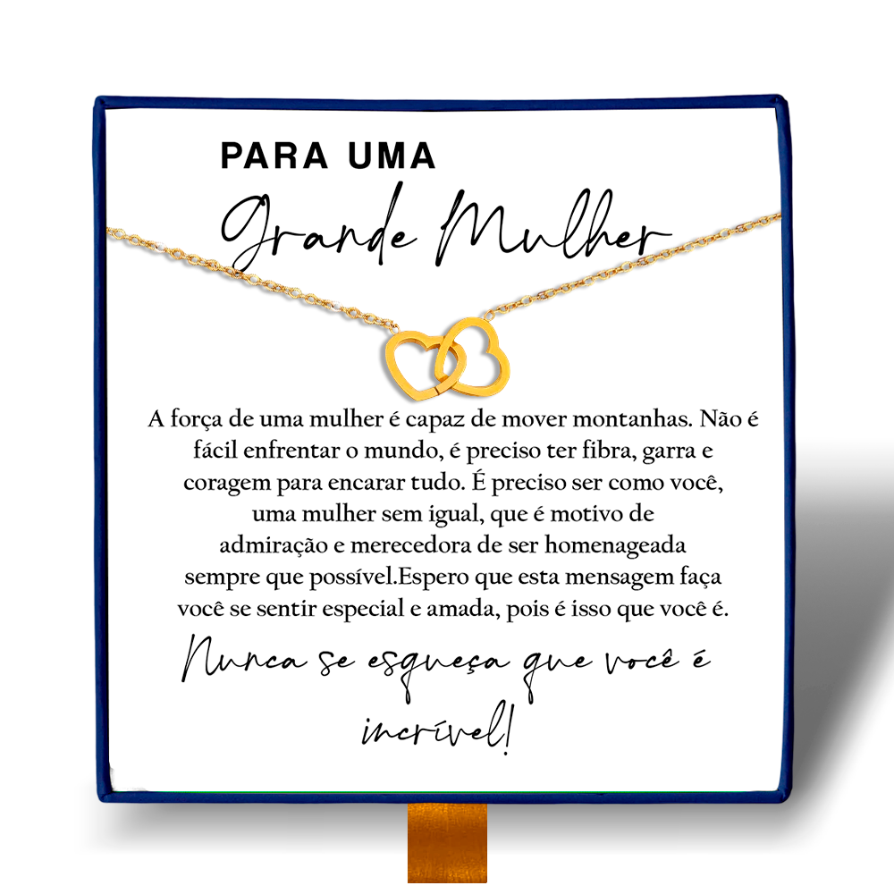 Grande Mulher - Colar Duplo Coração Entrelaçados Banhado a Ouro 18k